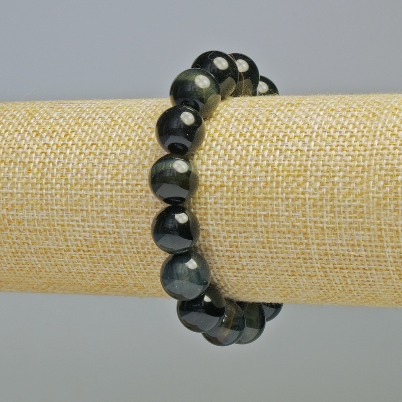 Bransoletka z sokolego oka, naturalny kamień, gładkie kule, średnica 12 mm ± (elastyczna baza), długość 18 cm+