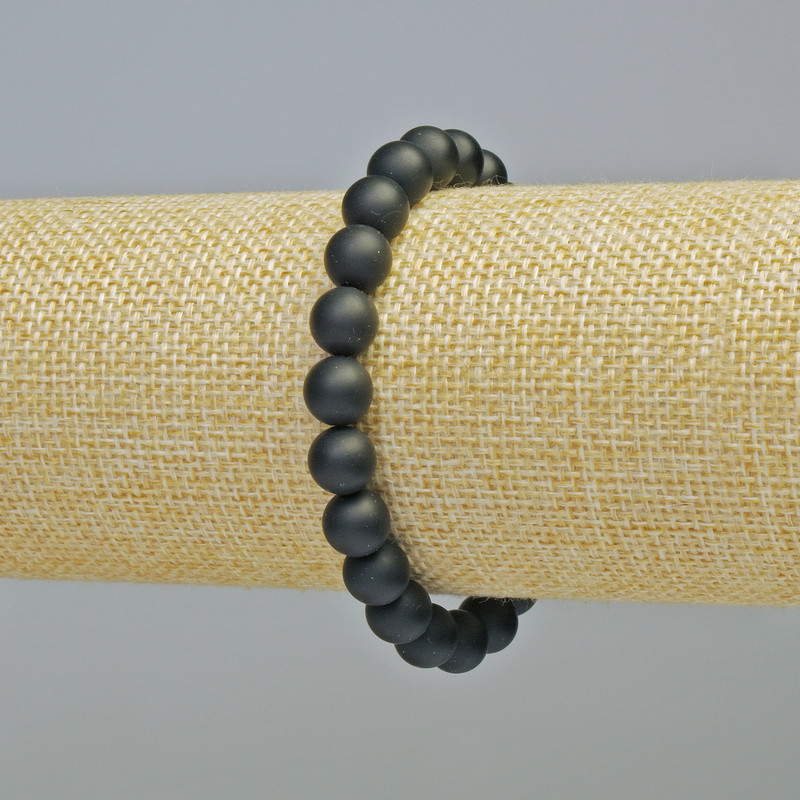 Bransoletka ze szungitu (sztuczny) – gładkie kuleczki o średnicy 8 mm +/- (rozciągliwa), długość 18 cm+