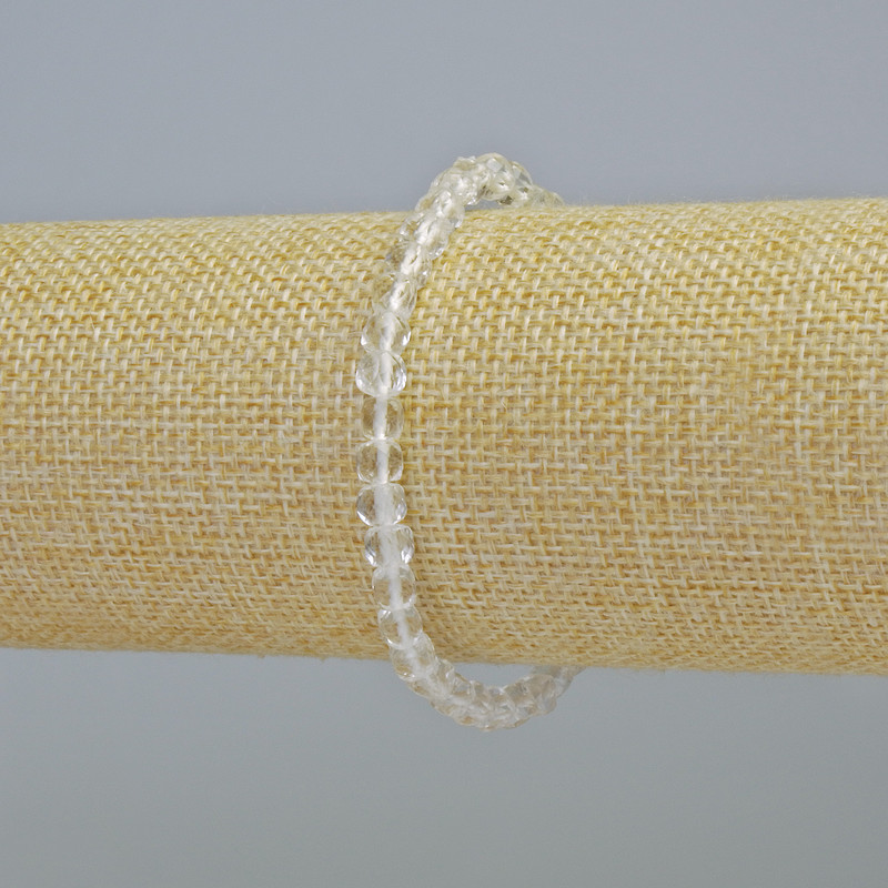 Bransoletka z górskiego kryształu, naturalny kamień, fasetowany sześcian, średnica 4–5 mm ± (rozciągana), długość 18 cm+