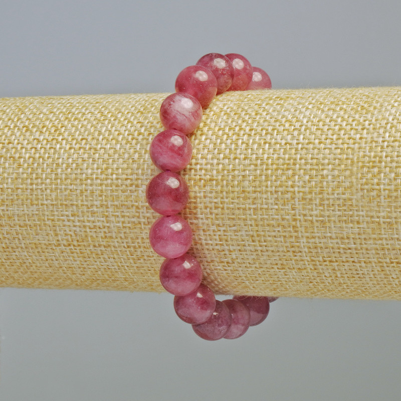 Bransoletka z rubelitu turmalinowego – naturalny kamień, gładkie kuleczki, średnica 10 mm ± (rozciągliwy), długość 18 cm+