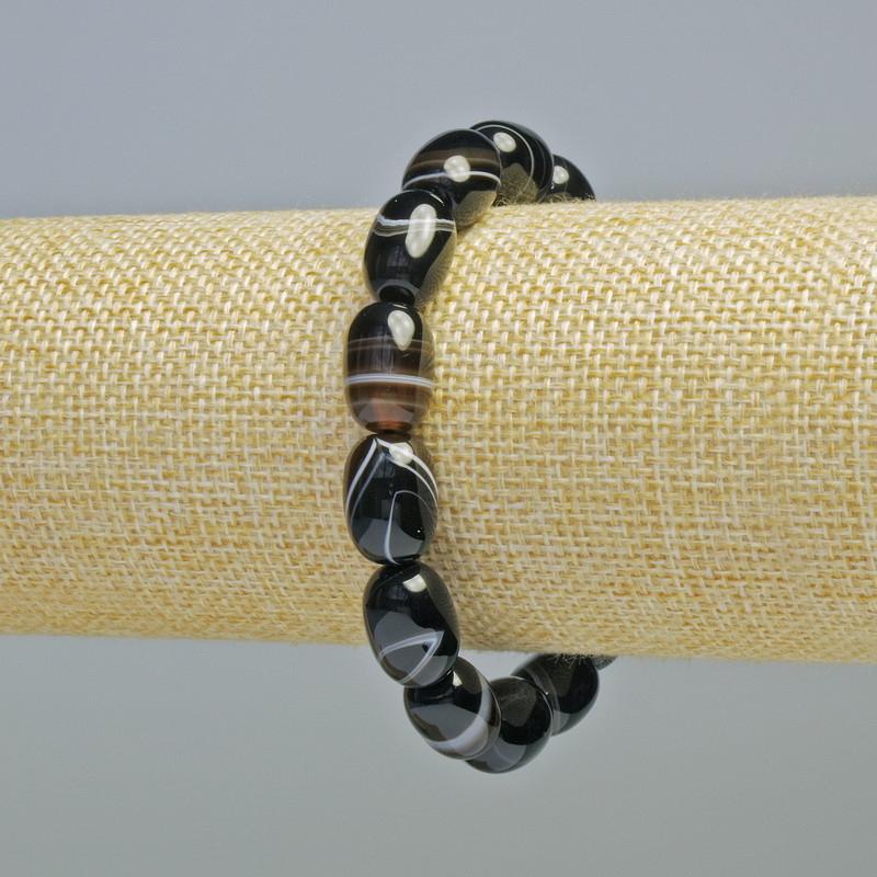 Bransoletka z brązowego agatu, naturalny kamień, gładkie bryłki, średnica 10×14 mm ± (stretch), długość 18 cm+