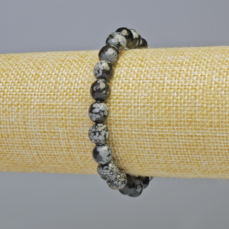 Bransoletka z obsydianu śnieżnego «Łzy Apaczów» naturalny kamień, fasetowana kula, średnica 8 mm +/- (elastyczna), długość 18 cm+