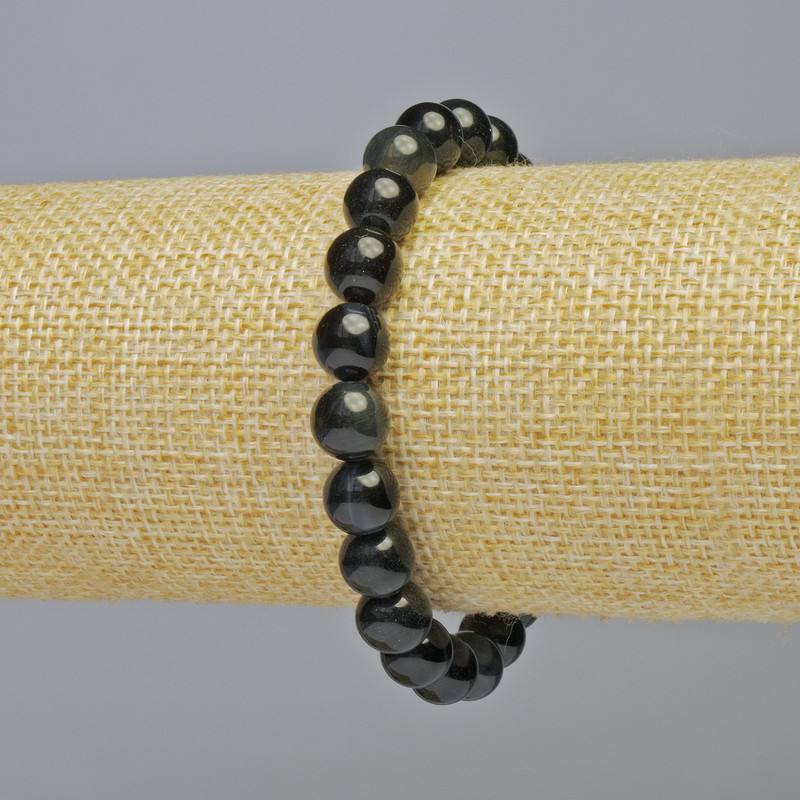 Bransoletka z sokolego oka – naturalny kamień, gładka kulka, średnica 8,5 mm ± (rozciągana), długość 18 cm