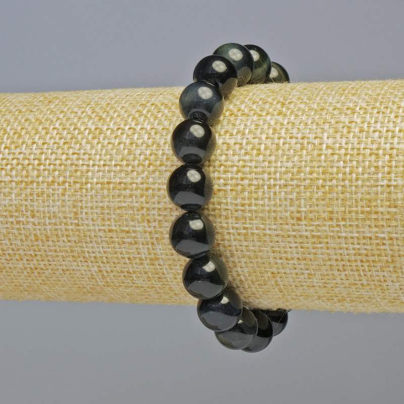 Bransoletka z sokoliego oka, naturalny kamień, gładka kulka o średnicy 10 mm ± (rozciągana), długość 18 cm+
