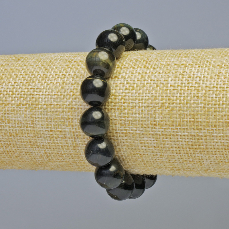 Bransoletka z sokolim okiem, naturalny kamień, gładkie kulki, średnica 12 mm ± (rozciągliwa), długość 18 cm