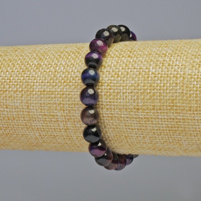 Bransoletka z wielobarwnego kociego oka, naturalny kamień, gładkie kuleczki, średnica 8,5 mm +/- (rozciągliwa), długość 18 cm+