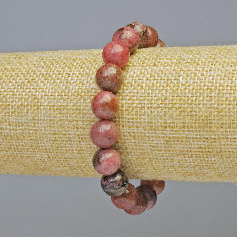 Bransoletka z rodonitu – naturalny kamień, gładka kulka, średnica około 10 mm, elastyczna, długość 18 cm+