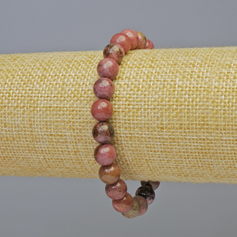 Bransoletka z rodonitu – naturalny kamień, gładkie kuleczki, średnica 8 mm ± (na elastycznej gumce), długość 18 cm