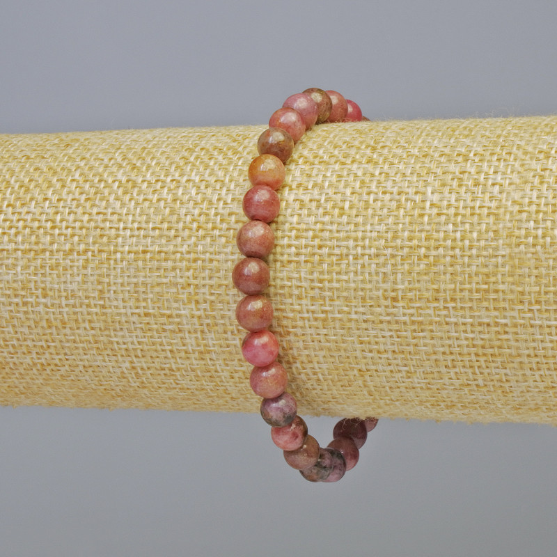 Bransoletka z rodonitu – naturalny kamień, gładkie kuleczki, średnica 6 mm ± (elastyczna), długość 18 cm+