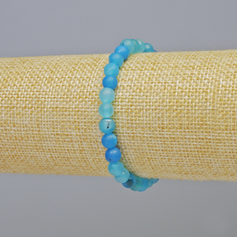 Bransoletka z niebieskiego matowego agatu, naturalny kamień, gładka kulka, średnica 6 mm ± (rozciągana), długość 18 cm+