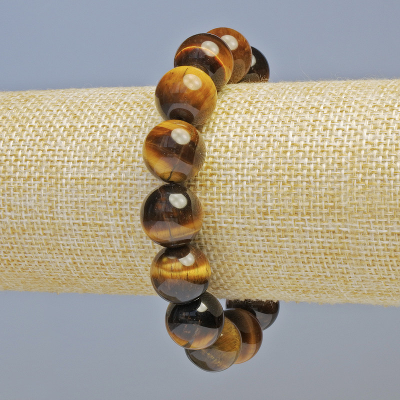 Bransoletka z tygrysiego oka, naturalny kamień, gładkie kulki, średnica 14 mm ± (rozciągliwa), długość 18 cm+