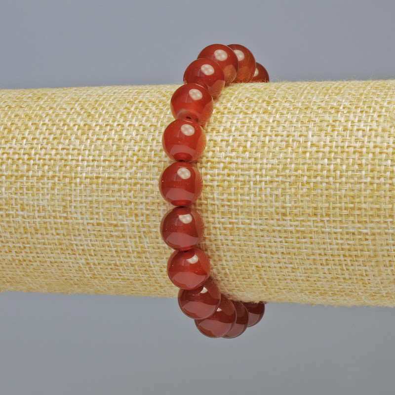 Bransoletka z karneolu, naturalny kamień, gładka kulka, średnica 10 mm ± (elastyczny), długość 18 cm+