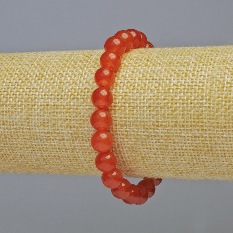 Bransoletka z karneolu, naturalny kamień, gładkie kulki o średnicy około 8 mm, elastyczna, długość 18 cm+