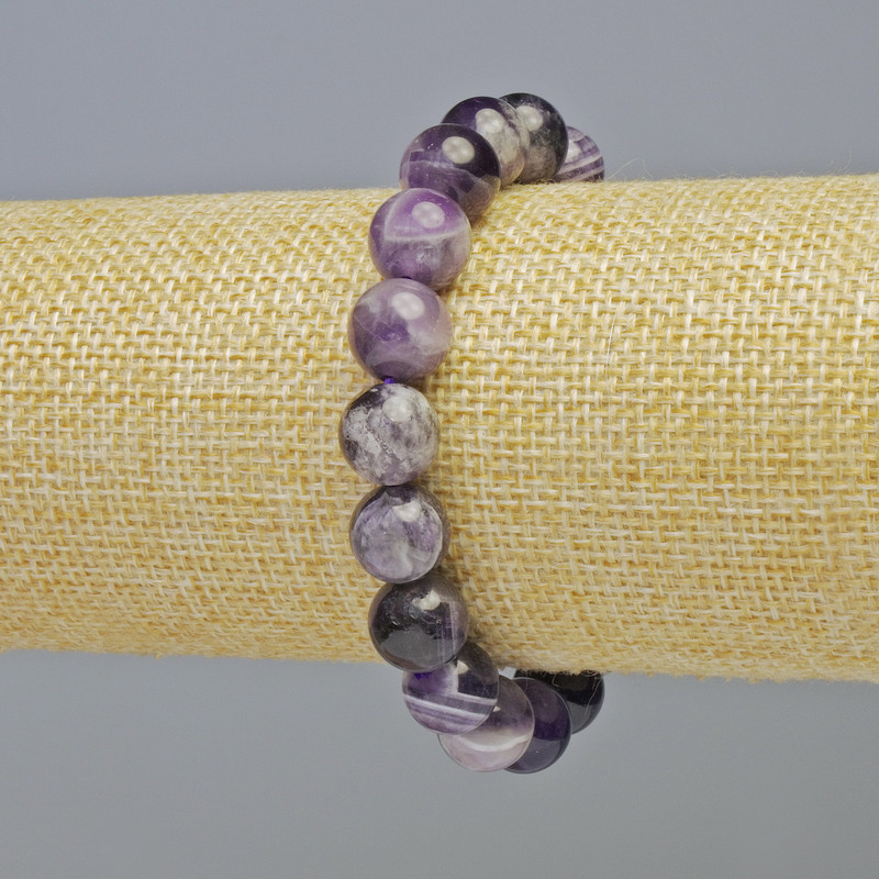 Bransoletka z ametystu, naturalny kamień, gładkie kuleczki, średnica około 10,5 mm ± (na elastycznej gumce), długość 18 cm+