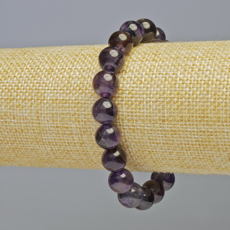 Bransoletka z naturalnego ametystu, gładkie kulki o średnicy około 10 mm ± (elastyczna), długość 18 cm+