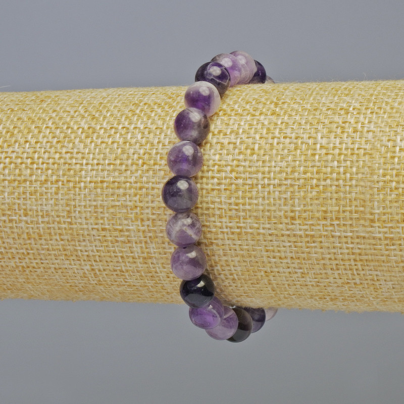 Bransoletka z naturalnego ametystu, gładkie kuleczki o średnicy 8 mm +/- (na elastycznej gumce), długość 18 cm+