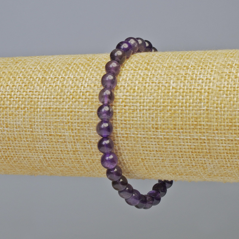 Bransoletka z naturalnym ametystem, gładkie kule, średnica 6,5 mm ± (elastyczna), długość 18 cm+
