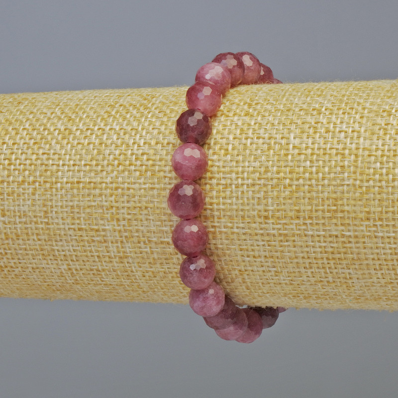Bransoletka z rubelitu turmalinowego, naturalny kamień, fasetowana kulka, średnica około 8 mm+-, (rozciągana), długość 18 cm+