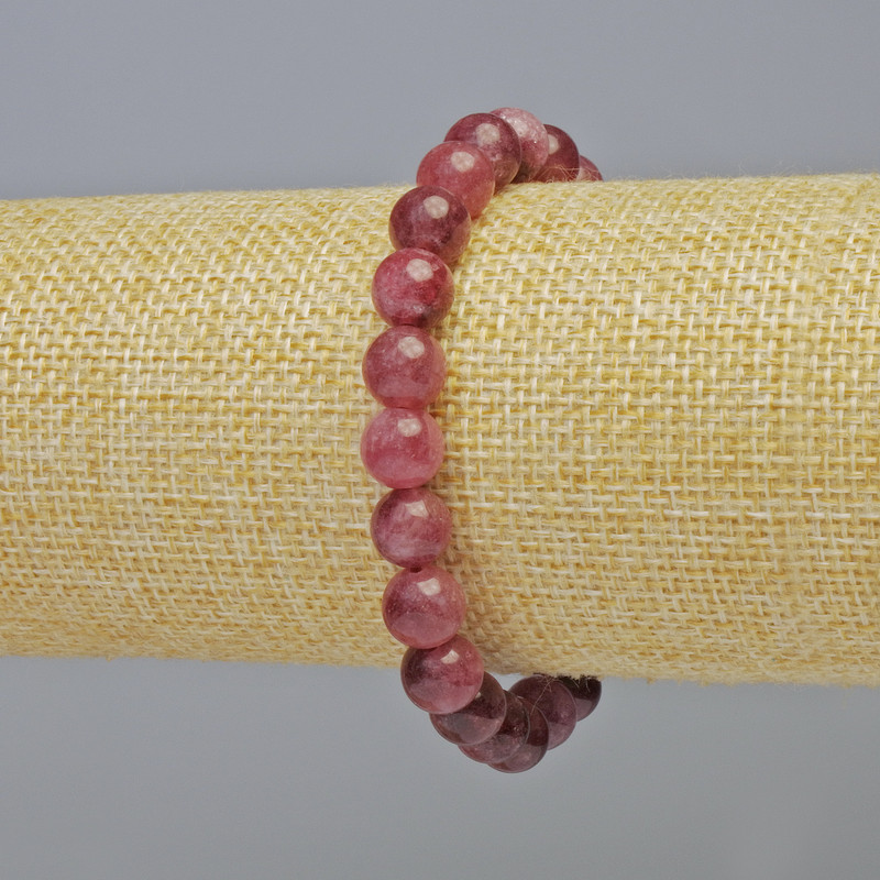 Bransoletka z rubelitu turmalinowego, naturalny kamień, gładka kulka, średnica 8 mm ± (na elastycznej gumce), długość 18 cm+