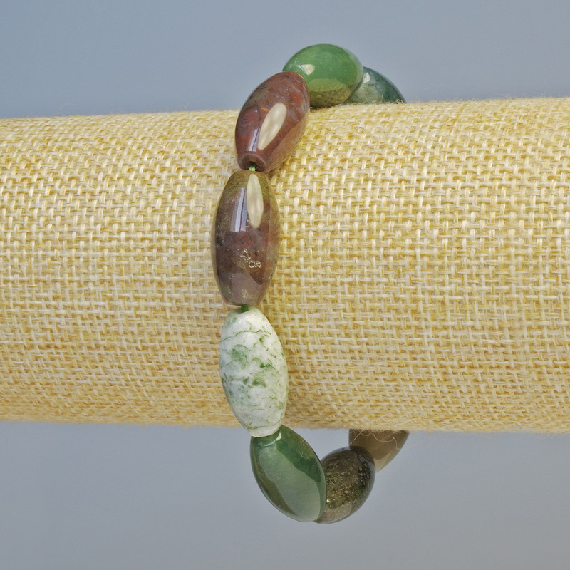 Bransoletka z jaspisu wielobarwnego, naturalny kamień, owalne koraliki 10×20 mm ± (na elastycznej gumce), długość 18 cm+