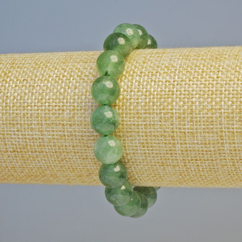Bransoletka z jadeitu, naturalny kamień, gładkie kuleczki, średnica 10,5 mm ± (rozciągana), długość 18 cm+