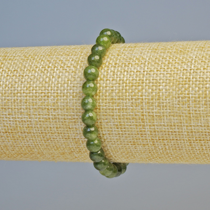 Bransoletka z jadeitu – naturalny kamień, gładka kuleczka, średnica 6,5 mm ± (elastyczna), długość 18 cm+