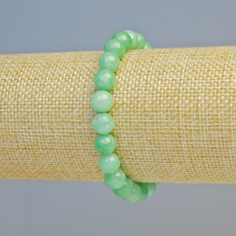 Bransoletka z amazonitu – naturalny kamień, gładkie kuleczki, średnica 8 mm ± (rozciągliwa), długość 18 cm+