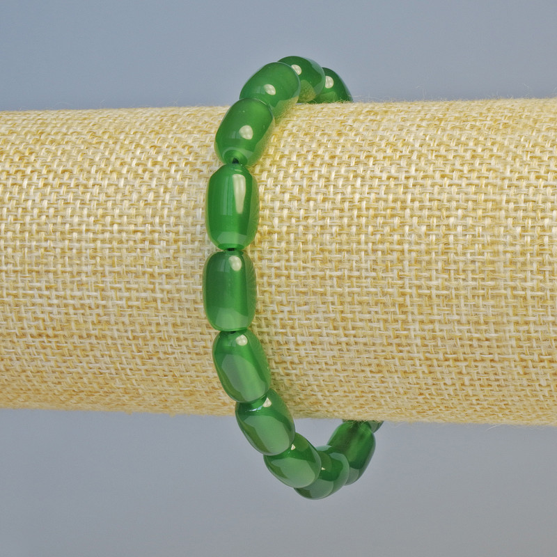 Bransoletka z naturalnego chryzoprazu, cylindryczne koraliki o wymiarach 8×12 mm, elastyczna, długość 18 cm+