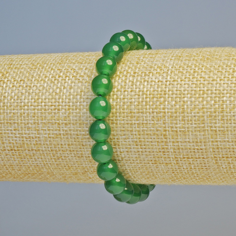 Bransoletka z naturalnym chryzoprazem, gładka kulka o średnicy 8 mm ± (rozciągana), długość 18 cm ±