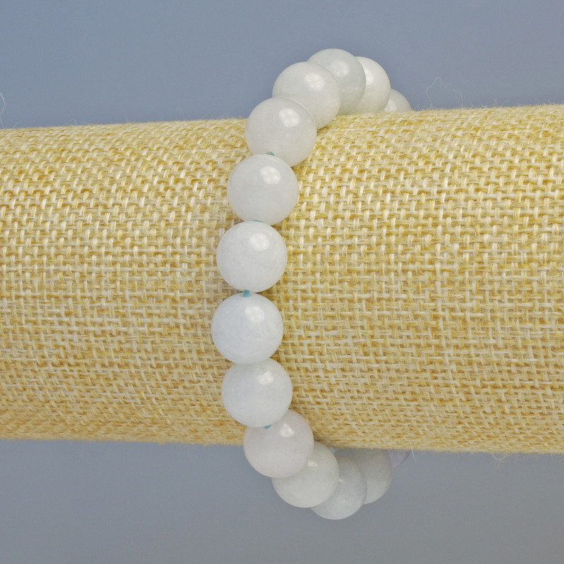 Bransoletka z akwamarynu – naturalny kamień, gładka kulka, średnica 10,5 mm ± (rozciągana baza), długość 18 cm+