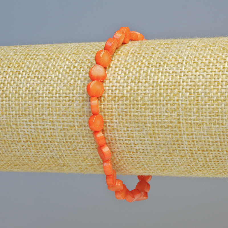 Bransoletka z pomarańczowego koralu – monetka naturalna, średnica 6×3 mm ± (rozciągana), długość 18 cm+