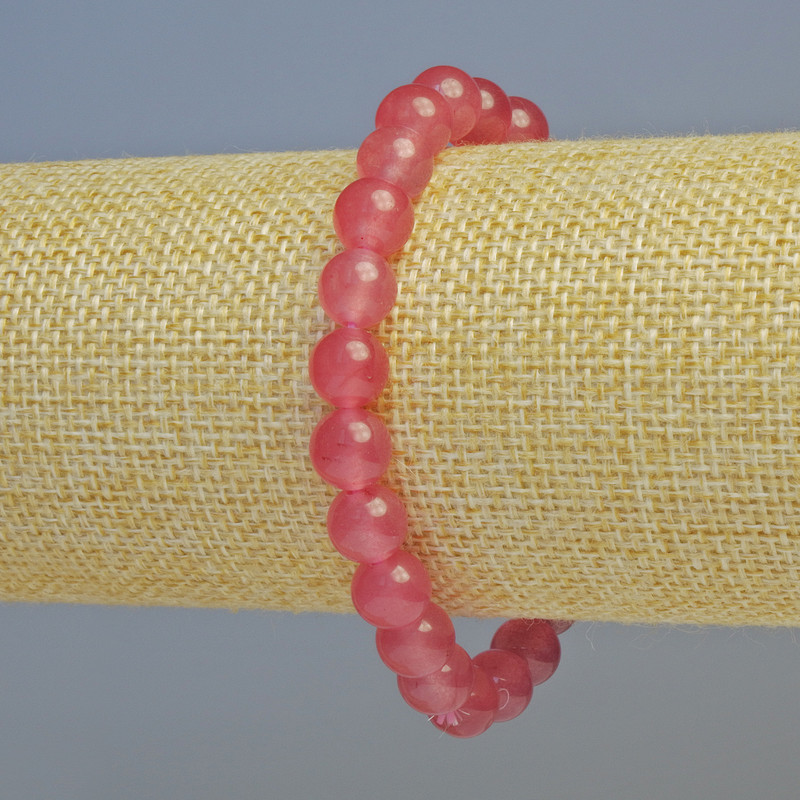 Bransoletka z kwarcu malinowego (sztuczny) gładka kulka, średnica 8 mm ± (elastyczna), długość 18 cm+