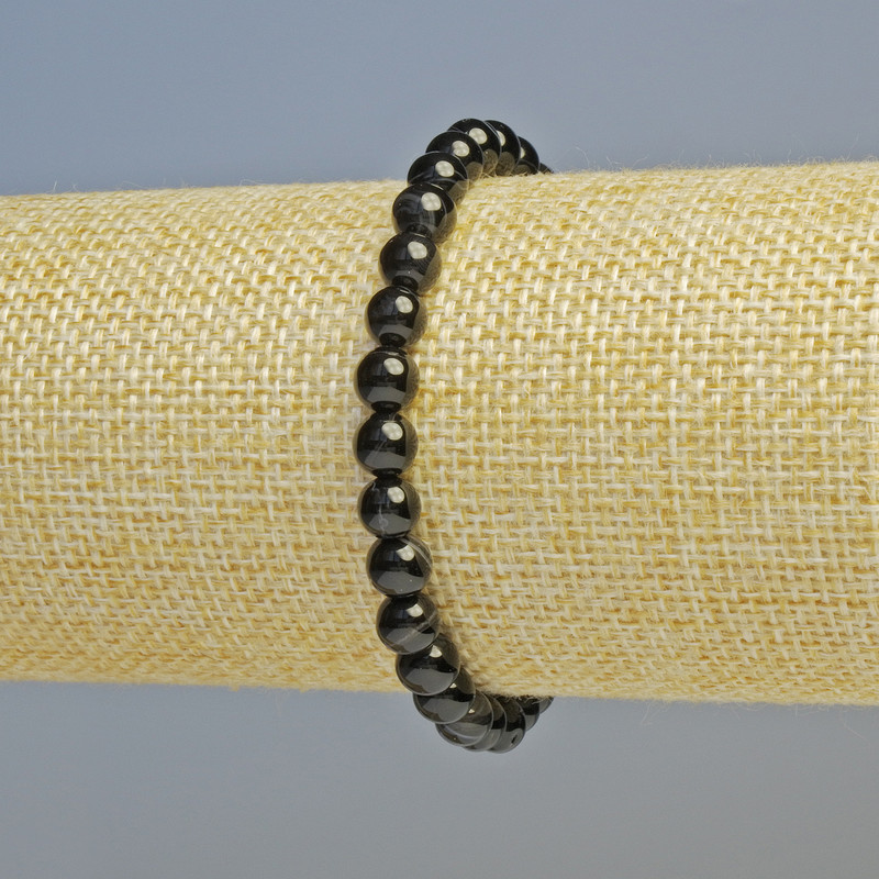 Bransoletka z czarnego agatu, naturalny kamień, gładkie kuleczki, średnica 6 mm ± (elastyczna), długość 18 cm+