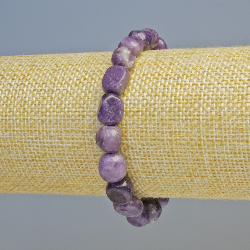 Bransoletka z naturalnego lepidolitu, fasetowane kulki, średnica 11-12×8-9 mm, 5 mm ± (rozciągana), długość 18 cm+