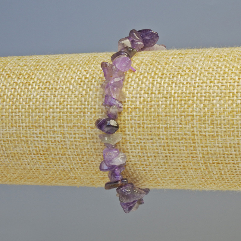 Bransoletka z naturalnego ametystu, drobinki kamienia, średnica 7×3 mm ± (elastyczna), długość 18 cm+