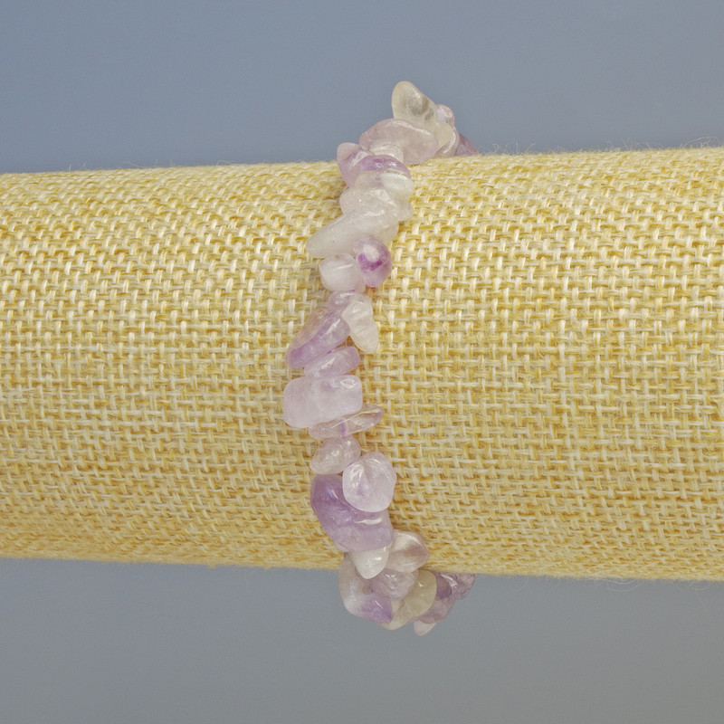 Bransoletka z lawendowego ametystu, naturalny kamień — drobne cząstki, średnica 8×4 mm ± (rozciągany), długość 18 cm+