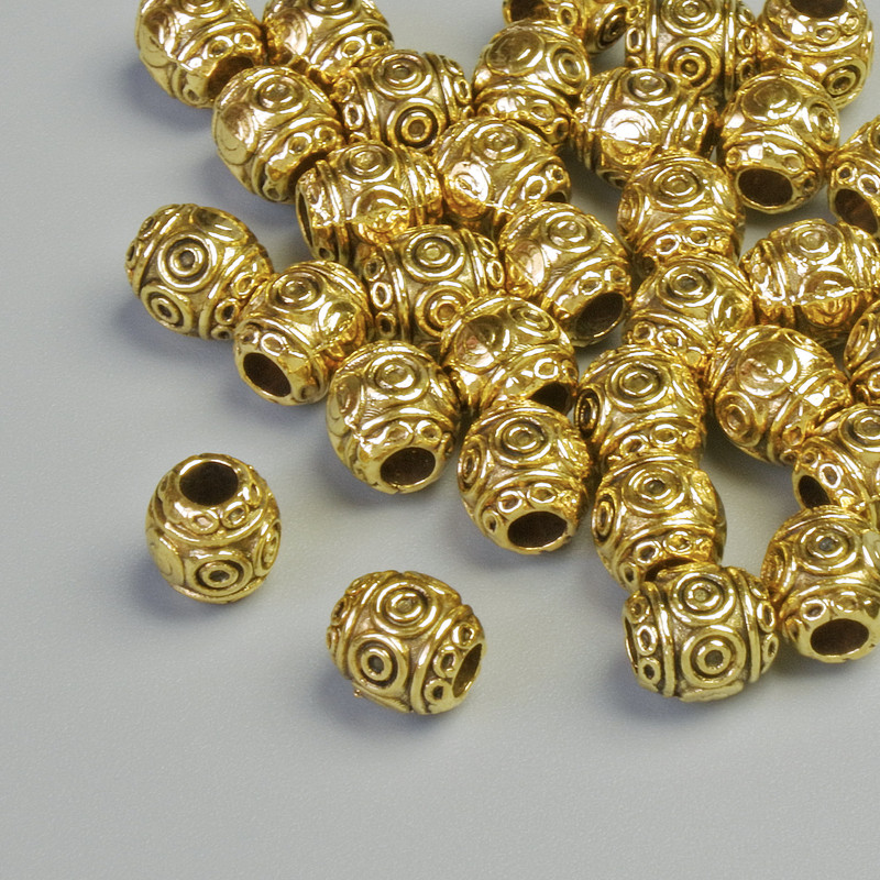 Okucie koralik-wkładka, wymiar 6×6 mm, średnica otworu 2,5 mm, opakowanie 33 szt., ± 20 g, złoty kolor metalu