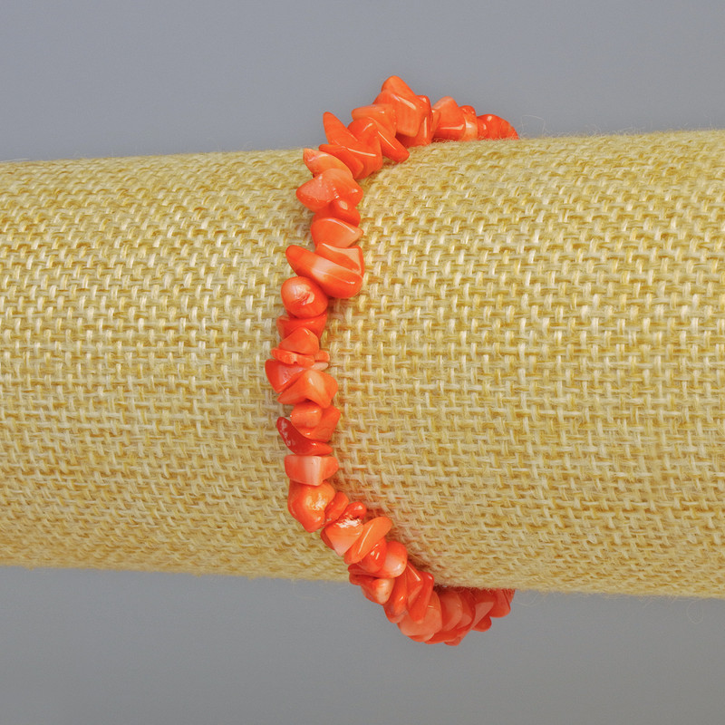 Bransoletka z naturalnego koralu pomarańczowego, drobiny, średnica 6×3 mm ± (stretch), długość 18 cm