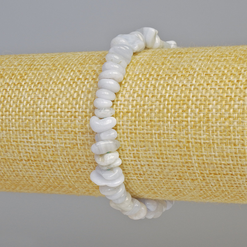 Bransoletka z agatu błękitnego, naturalny kamień - drobinki, średnica 8×3 mm ± (elastyczna), długość 18 cm+