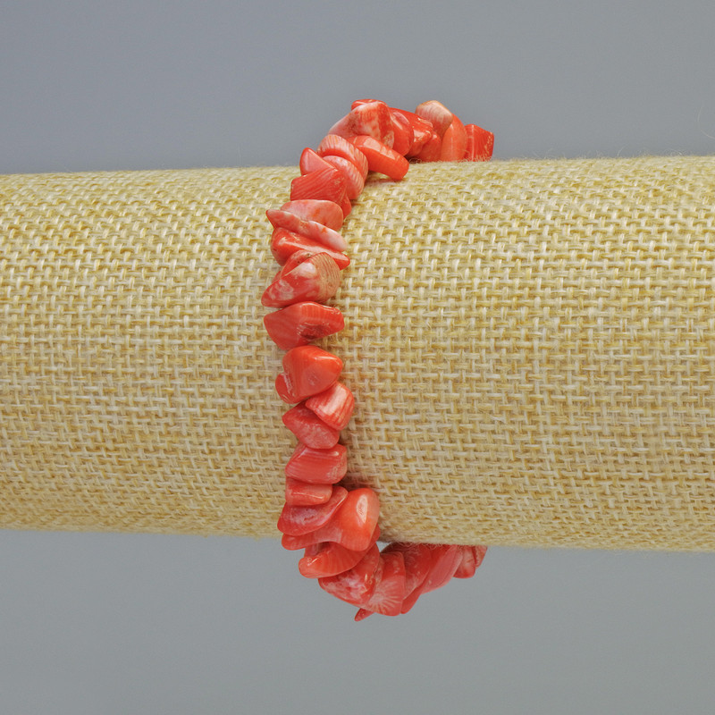 Bransoletka z koralu marchewkowego – naturalne drobiny, średnica 9×4 mm ± (rozciągliwa), długość 18 cm+