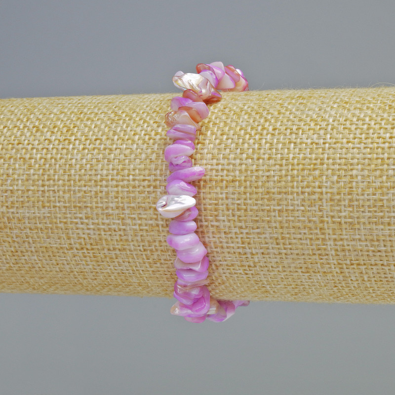 Bransoletka z tonowanego fioletowego perłowego koloru – drobiny, średnica 7×2,5 mm ± (elastyczna), długość 18 cm+