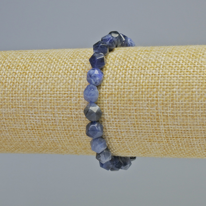Bransoletka z sodalitu, naturalny kamień fasetowany, wielokątny, koraliki 7×8 mm ± (elastyczna), długość 18 cm
