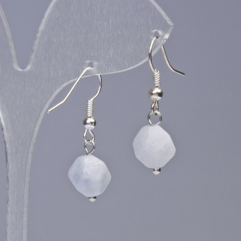 Kolczyki z akwamarynem, naturalny kamień, fasetowany kamień, średnica 9×10 mm, długość 31 mm