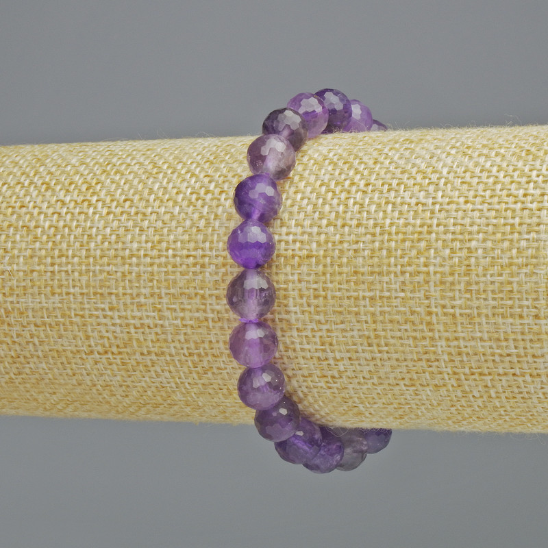 Bransoletka z naturalnego ametystu, fasetowana kulka, średnica 8 mm ± (na elastycznej gumce), długość 18 cm+