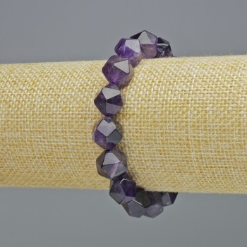 Bransoletka Ametyst naturalny kamień wielościan, średnica 10, 5x12 mm+- (strecz), długość 18 cm+
