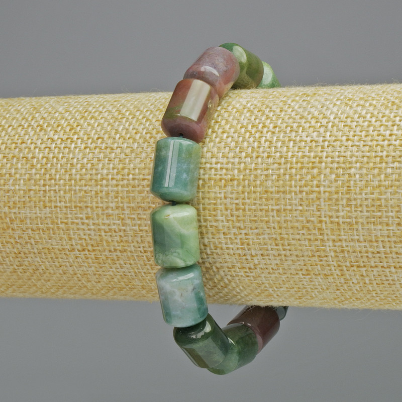 Bransoletka z zielonego jaspisu, naturalny kamień, cylindryczne koraliki o średnicy 10×14 mm, elastyczna, długość 18 cm+