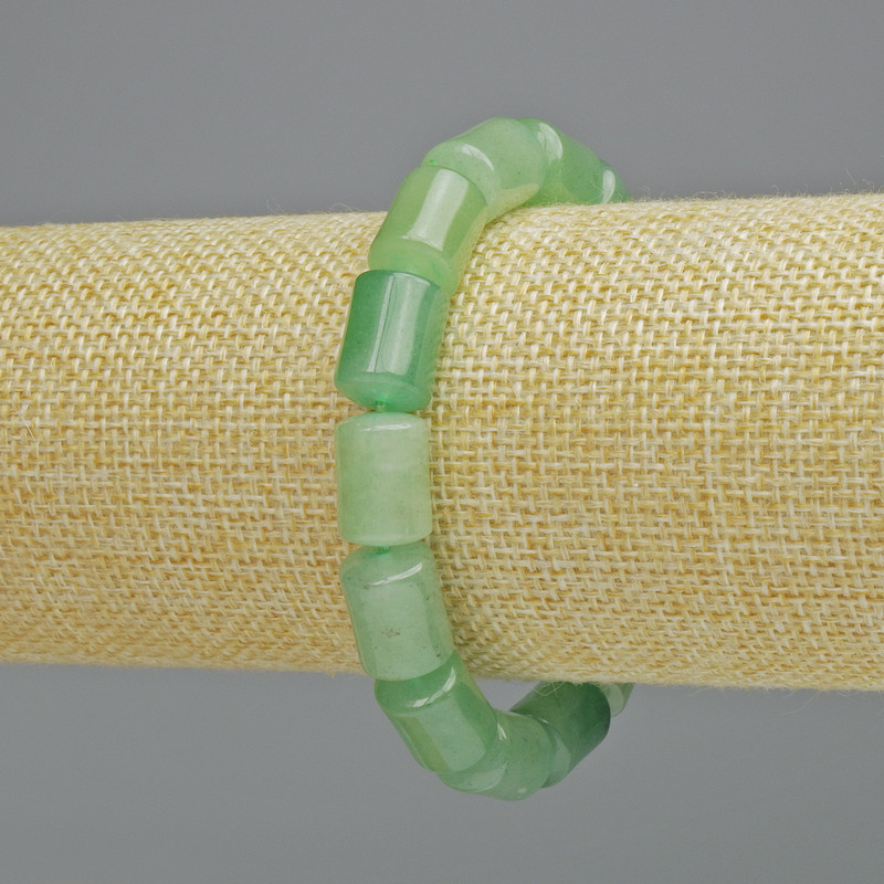 Bransoletka z nefrytu, naturalny kamień, cylindryczne koraliki o średnicy 10×14 mm, elastyczna, długość 18 cm