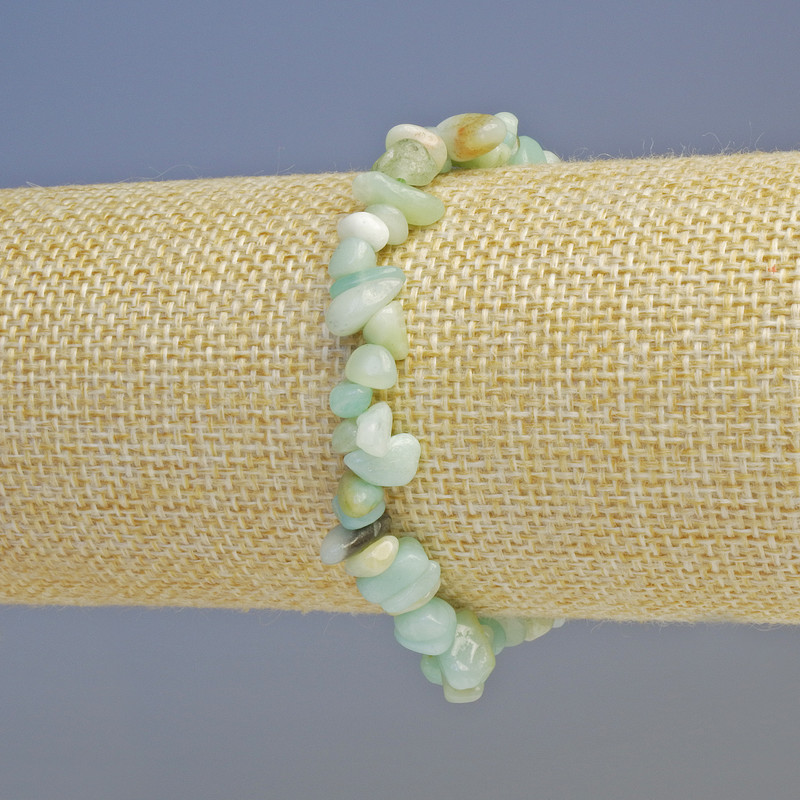 Bransoletka z amazonitu, naturalny kamień, drobinki, średnica około 7×3 mm, na elastycznej gumce, długość 18 cm