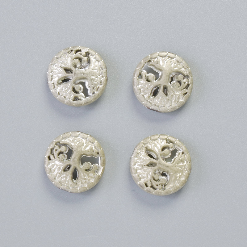 Koralik hematytu „Drzewo” kolor matowy srebrzysty, średnica 12,5 × 4,5 mm +/- (4 szt.)