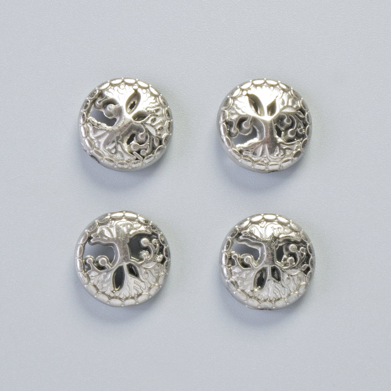 Koralik hematytu „Drzewo” w kolorze srebrzystym, średnica 12,5×4,5 mm (+- 4 szt.)